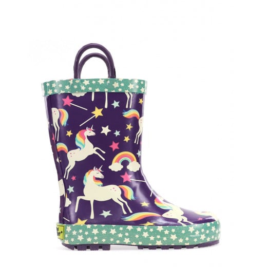 حذاء مطر للأطفال, بتصميم يونيكورن دريمز، باللون الأرجواني، مقاس 34 من ويسترن شيف