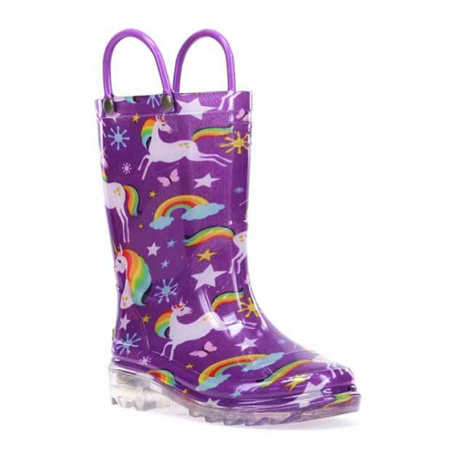 حذاء للمطر للأطفال, بتصميم وحيد القرن, بألوان قوس قزح, مقاس 24 من ويسترن شيف
