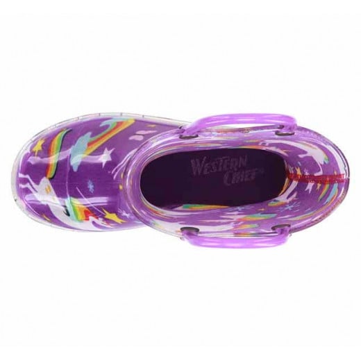 Western Chief Kids Rainbow Unicorn Design Rain Boot, Purple Color, Size 32