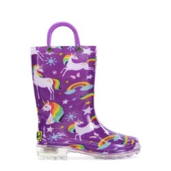 Western Chief Kids Rainbow Unicorn Design Rain Boot, Purple Color, Size 31