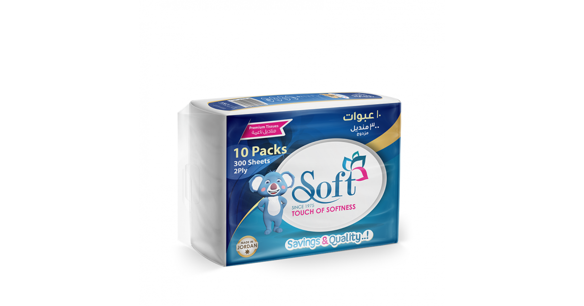 Soft Tissues Nylon Pack, 300 Sheet, 2 Ply ,10 Pieces | Soft | | Jordan ...