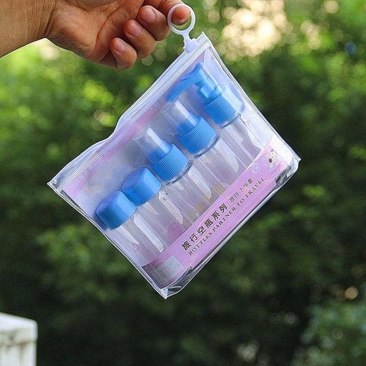 مجموعة زجاجات السفر البلاستيكية، 5 قطع, باللون الأزرق
