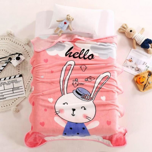 Baby Blanket, Cute Rabbit Design, Peach Color, 138 x 65 Cm