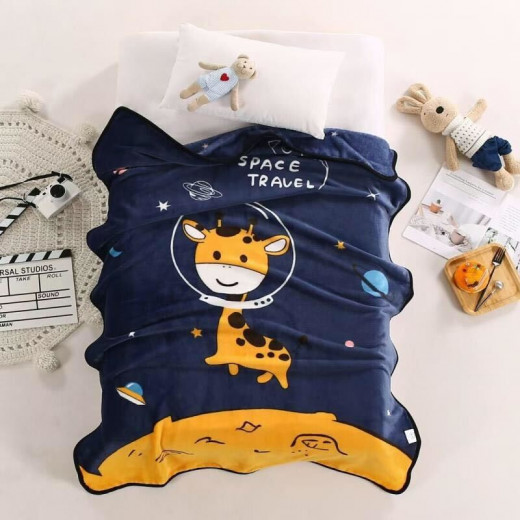 بطانية اطفال, تصميم الزرافة, باللون الأزرق الغامق, 138 × 65 سم