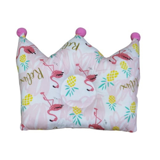 Baby Pillow Prevents Flat Head, Crown Shaped, Flamingo Design, Pink Color