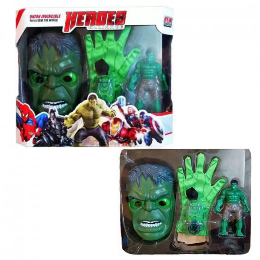 Hero Series: Hulk Light Mask, Glove Light Music Transmitter, Light Doll (Including Electricity)