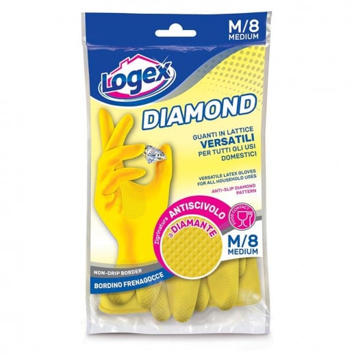 Logex Diamond Household Natural Latex Gloves, Medium Size, Assorted Color