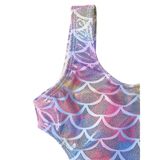 ملابس سباحة للبنات,  قطعة واحدة، بتصميم سمكة متعدد الألوان