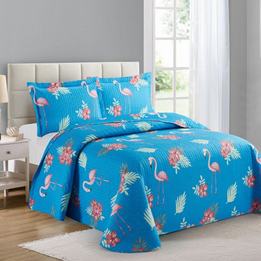 Nova home bed spread set, charlotte flamingo, blue color, king size