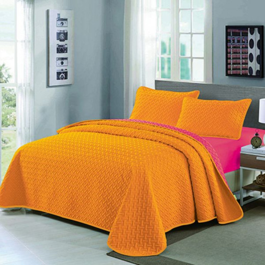 طقم فرش سرير مزدوج الوجه آيفي ، باللون الفوشي والبرتقالي ، مقاس كبير, 3 قطع من نوفا هوم