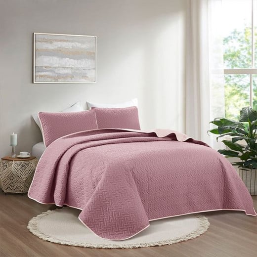 Nova home cross double face bedspread set, purple and lilac color, king size, 4 pieces
