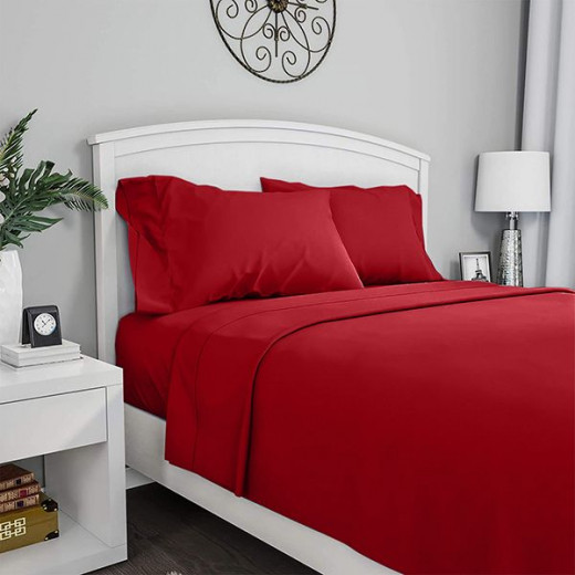 Fieldcrest plain flat sheet, cotton, red color, twin size