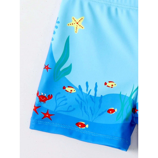 ملابس سباحة للأولاد من قطعتين، تصميم سمكة قرش