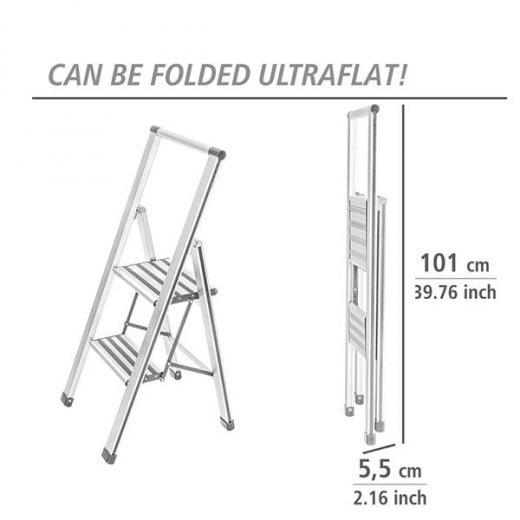 Wenko Aluminum Design Folding Stepladder 2-Step Household Ladder, Aluminum, White