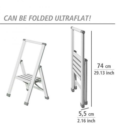Wenko aluminum design folding stepladder 2-step household ladder, aluminum, silver