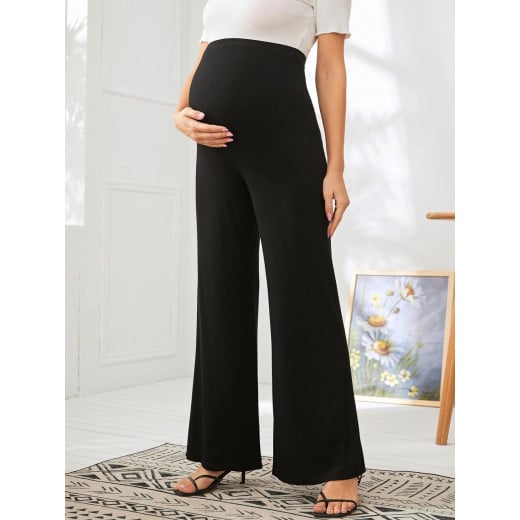Maternity Wide Leg Solid Pants, Black Color