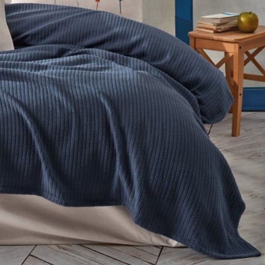 Nova Home Plumy Pique Bedspread Set, Cotton, Indigo Color, Twin Size, 3 Pieces