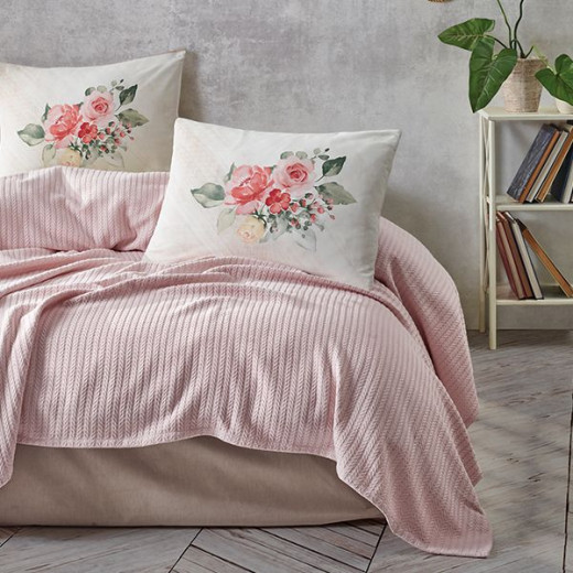 طقم كفر سرير بيكيه, باللون الزهري, حجم مفرد كبير, 3 قطع من نوفا هوم