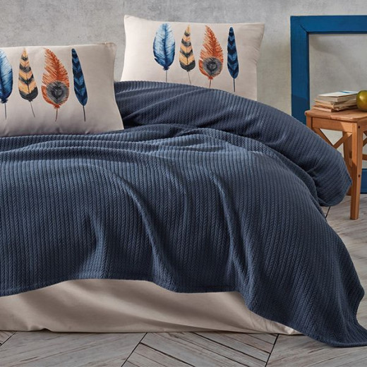 Nova Home Plumy Pique Bedspread Set, Indigo Color, King Size, 4 Pieces