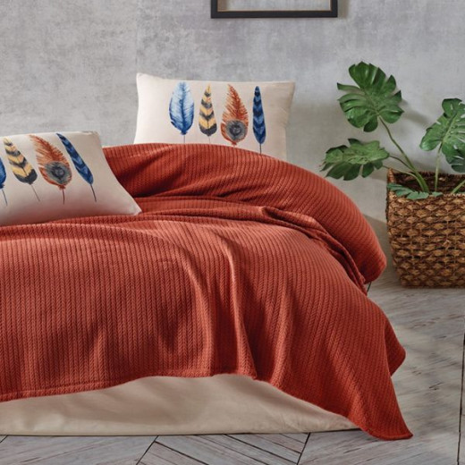 Nova Home Plumy Pique Bedspread Set, Orange Color, King Size, 4 Pieces