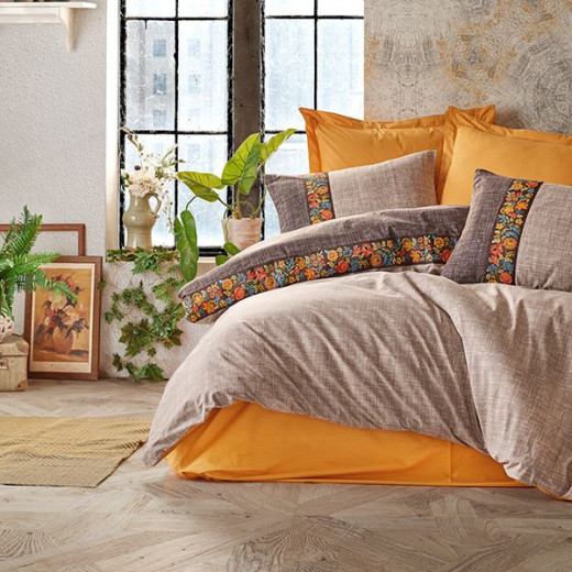 Nova Home Vizo Duvet Cover Set, King Size, Orange And Grey Color
