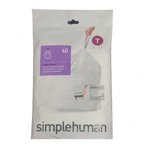 Simplehuman custom fit liners, white color, 3 liter, 40 pieces