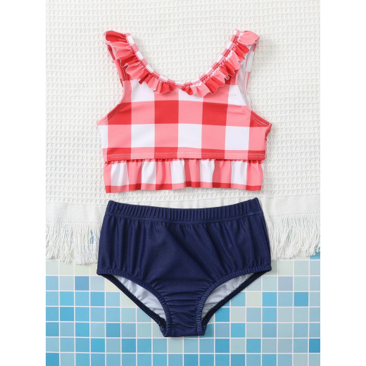 Baby Girl Bikini Swimsuit, Plaid Frill Trim