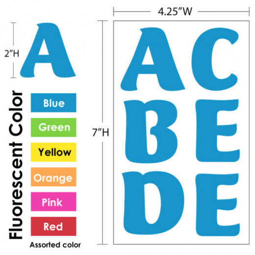 Bazic Alphabet & Numbers Stickers, Fluorescent Color , 72pack