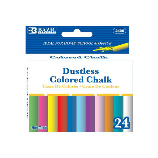 Bazic Dustless Chalk, Assorted Color, 24 Per Box