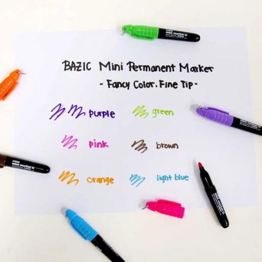 Bazic Fine Tip Mini Permanent Marker Cap Clip, Fancy Colors, 6Pack