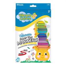 Bazic Washable Markers Super Tip, 20 Color