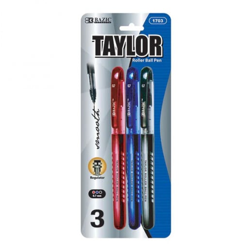 Bazic Taylor Rollerball Pen, Assorted Color, 3 Pack