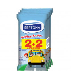 Septona Antibacterial Kids Wipes 15 Wipes, 2 +2