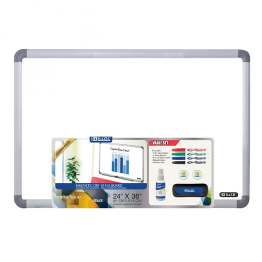 Bazic Aluminium Framed Magnetic Dry Erase Board Value Pack, 61 x 91.4 cm