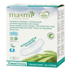 Masmi Extra Long Super Ultrathin Pads, Organic Cotton, 8 Pieces