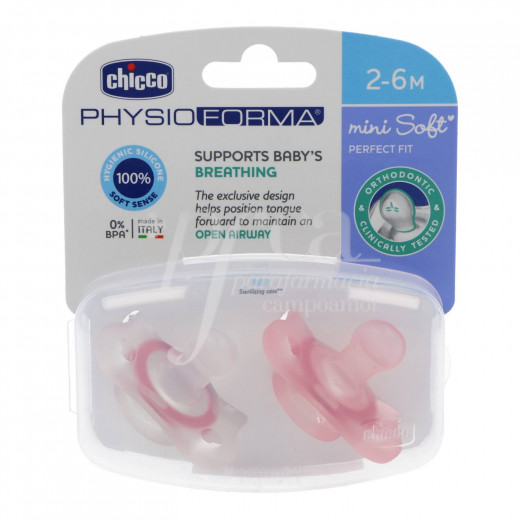 Chicco Pacifier Physio Mini Soft Silicone For Girls, 2-6 Months