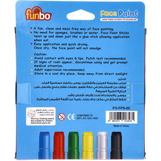 Funbo Face Paint Sticks, 6 Colors