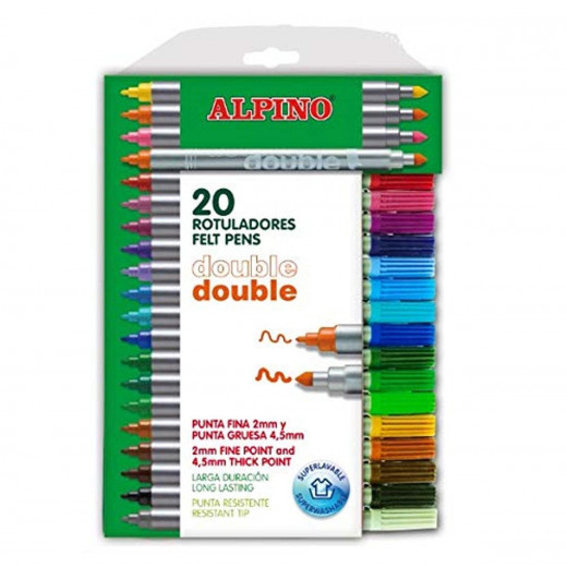 Alpino Marker Double Double Broad Tip, Assorted Colors, Box Of 20