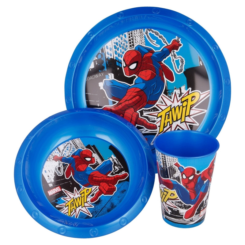 Marvel Easy Set Dinnerware, Spiderman Design, 3 Pieces | Baby | Feeding | Plates & Bowls