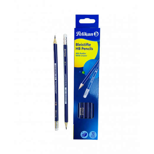 قلم رصاص مع ممحاة بأعلى القلم + مبراة مجانية ، 12 قطعة من بليكان