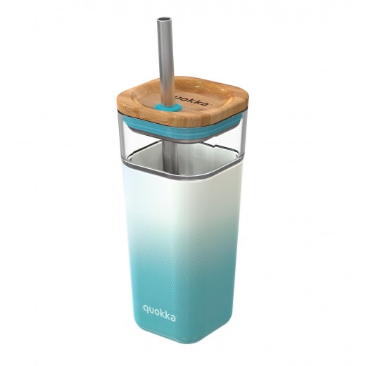 Quokka Glass Tumbler with Steel Straw, Blue Color, 540 Ml