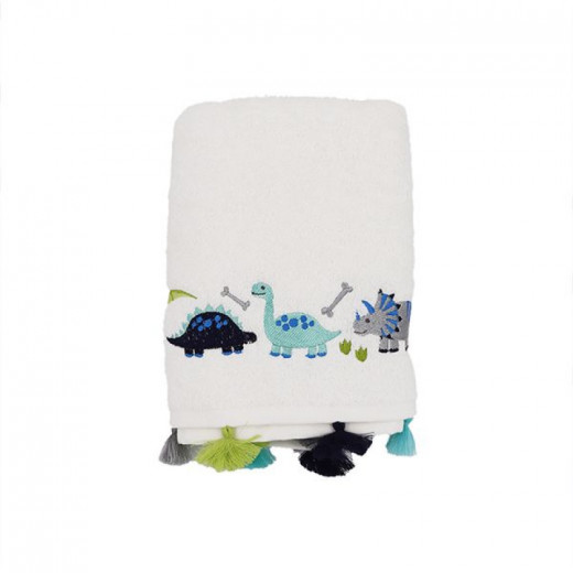 Nova Home Dinosaur Design Kid's Embroidered Towel, Bath Towel, Cotton Jacquard, Blue Color