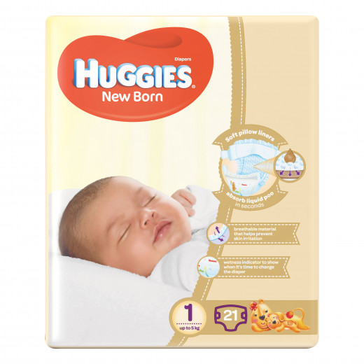 Huggies Diapers Newborn, Size 1, 2-5 Kg, 21 Diapers
