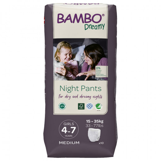 Bambo Nature Dreamy Night Pants for Girls 4-7 Years, 15-35 Kg, 10 Pants