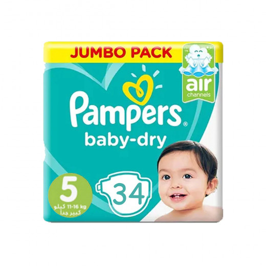 Pampers Baby-Dry Diapers, Size 5, 34 Diapers