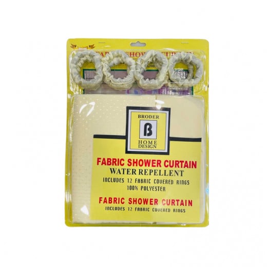 Shower Curtain With 12 Rings, Yellow Color, 180 X 180 Cm, 2 Pieces