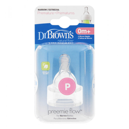 Dr. Brown's Preemie Flow Standard Silicone Nipple, 2 Packs