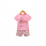 Half Sleeves T-Shirt & Short Pajama Set, Flamingo & Sweet Girl Design