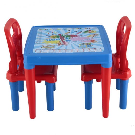 Pilsan Children Study Table With 2 Chairs, Blue Color, 18x49.5x50.5 Cm