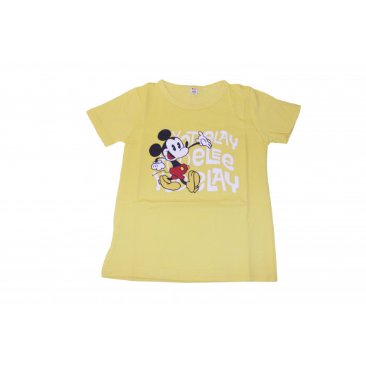 Short Sleeves T-shirt with Mickey Design, Yellow Color